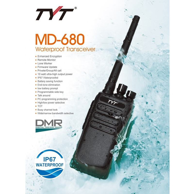 Tyt MD-680 10 Watt High Power Dmr IP67 Waterproof Walkie Talkie