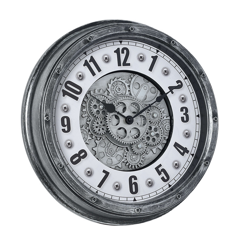 Quality 40cm Antique Metal Iron Gear Wall Clock for Home Decoration