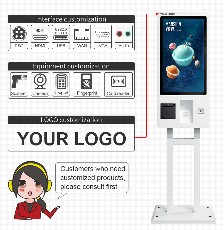 21.5 23.6 27 32 Inch China Self-Ordering Kiosks Self Service Kiosk Machine Bill Payment Kiosk