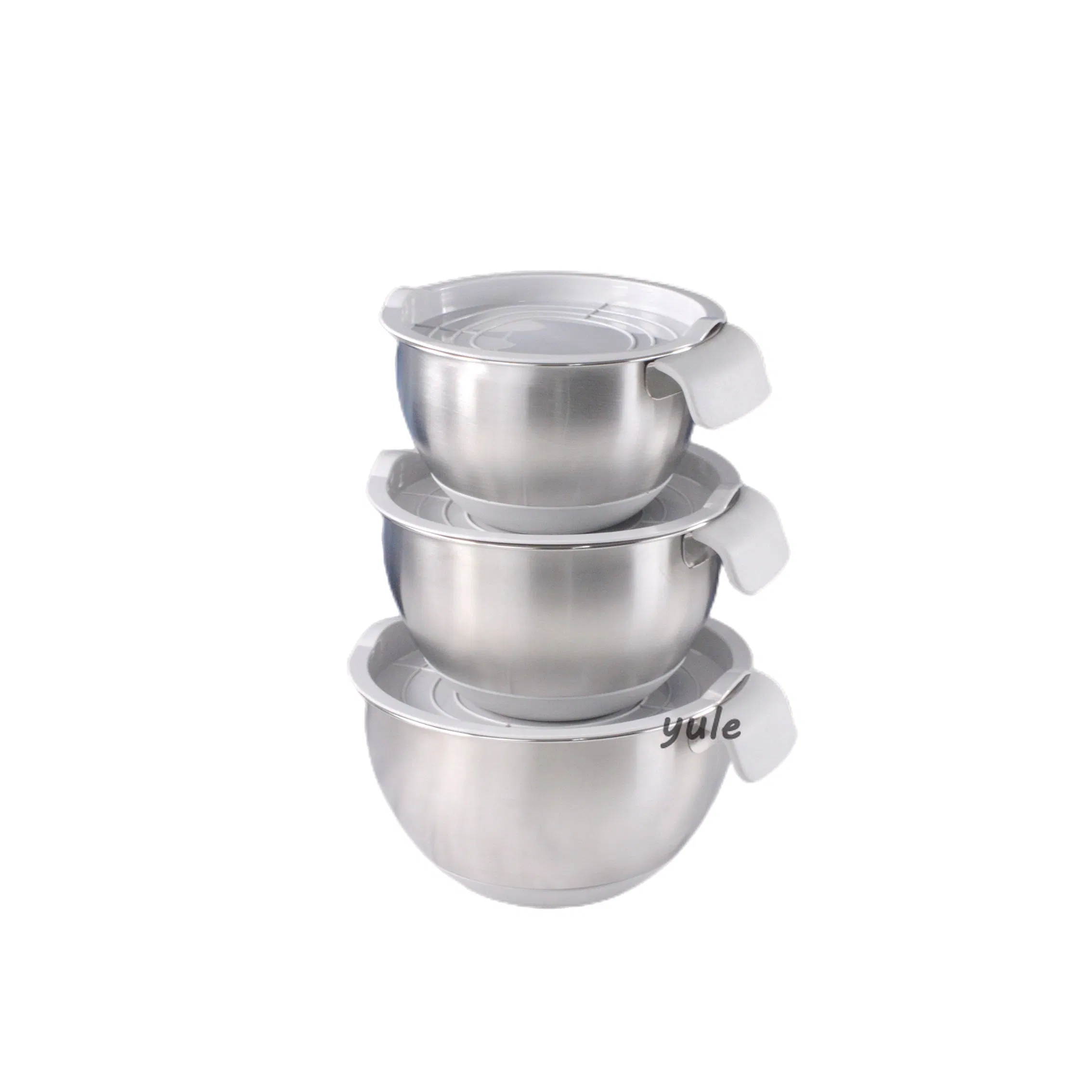 Gray Color Non-Slip Silicone Bottom Stainless Steel Bowl with Handle Stainless Steel Mixing Bowl with Lid