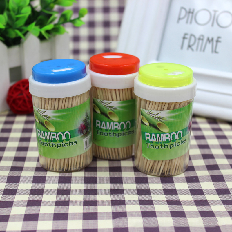 Cello Individual Wrap Bamboo Toothpick with Plastic Jar Dispenser Container Bottle Holder