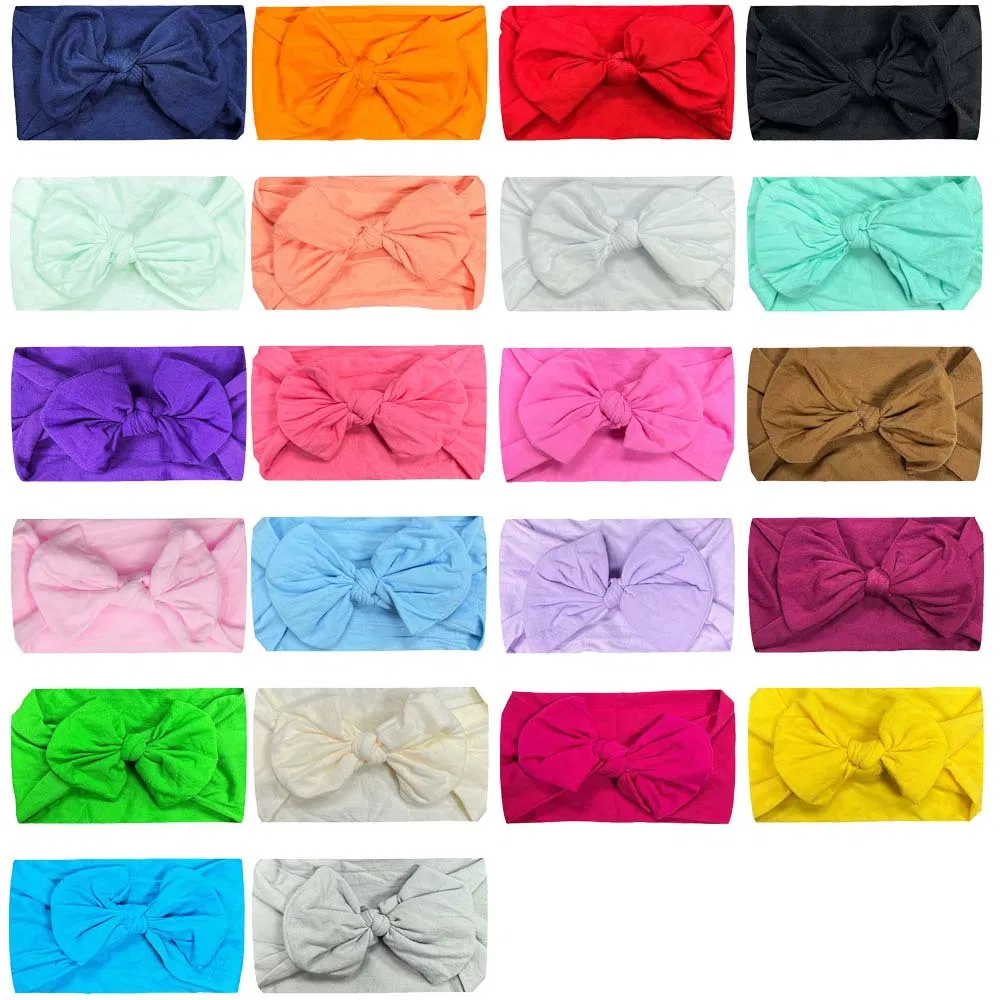 Kids Big Bow Soft Elastic Headband Solid Color Head Wrap Cotton Fabric Baby Bow Headbands