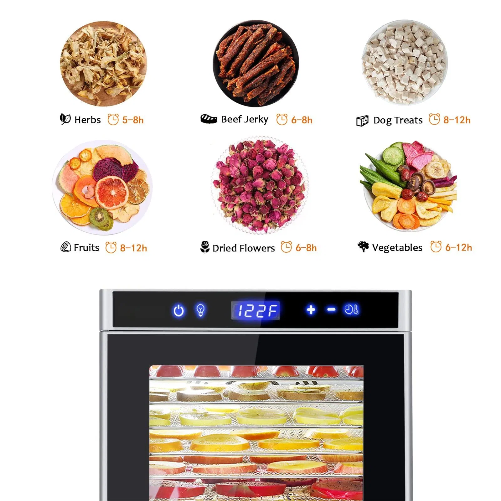 Fruit Treats Meat Durable Food-Grade Stainless Steel Dryer 8 Trays Food Dehydrators