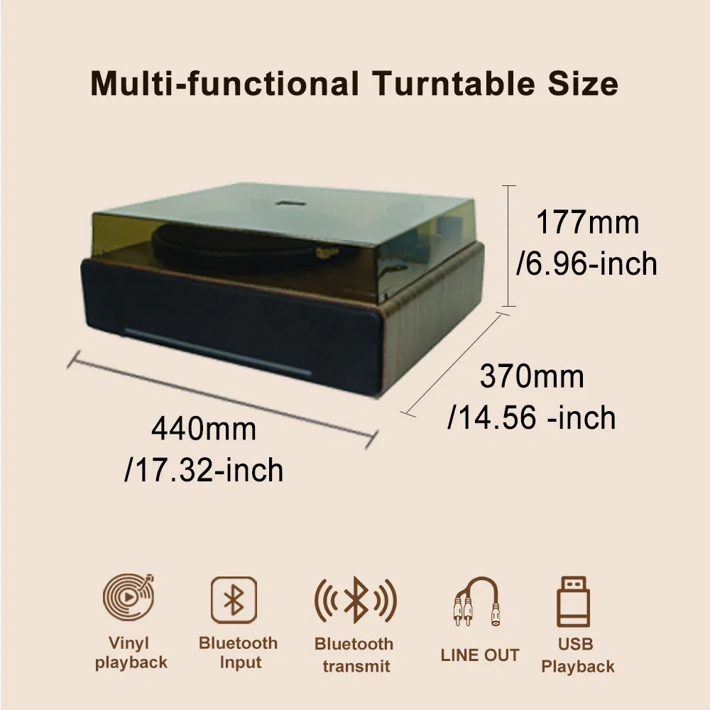 Best-Selling at-3600L Moving-Magnet Walnut Wireless Stereo Bluetooth Speaker Turntable Vibration Damping Vinyl Record Player with USB