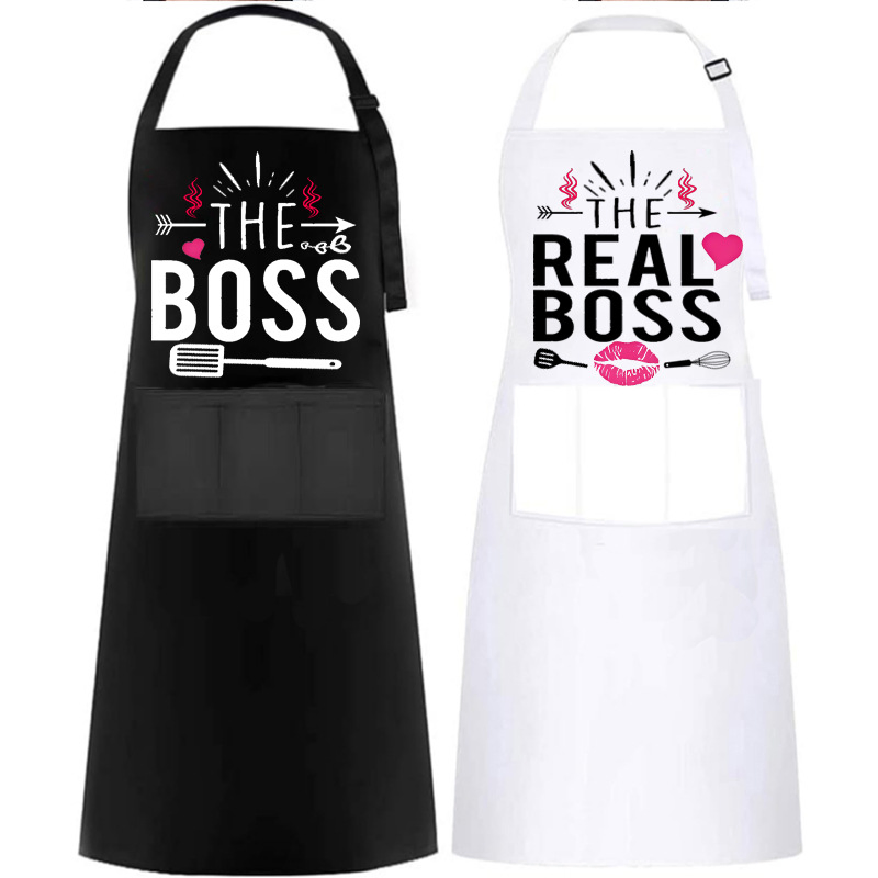 Custom Printing Adjustable Black White Cooking Kitchen Linen Cotton Nylon Restaurant Apron