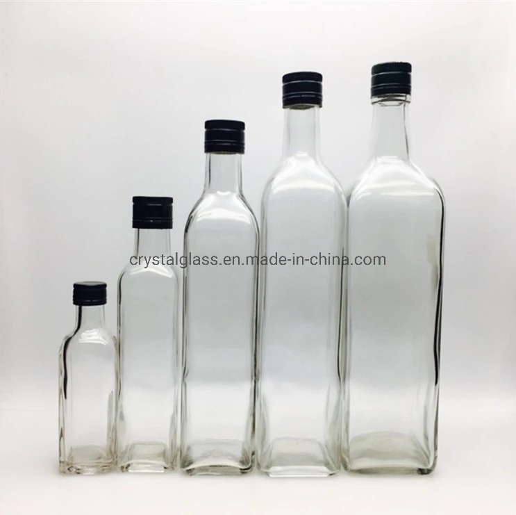 100ml Transparent Square Glass Olive Oil Bottle with Plastic Cap