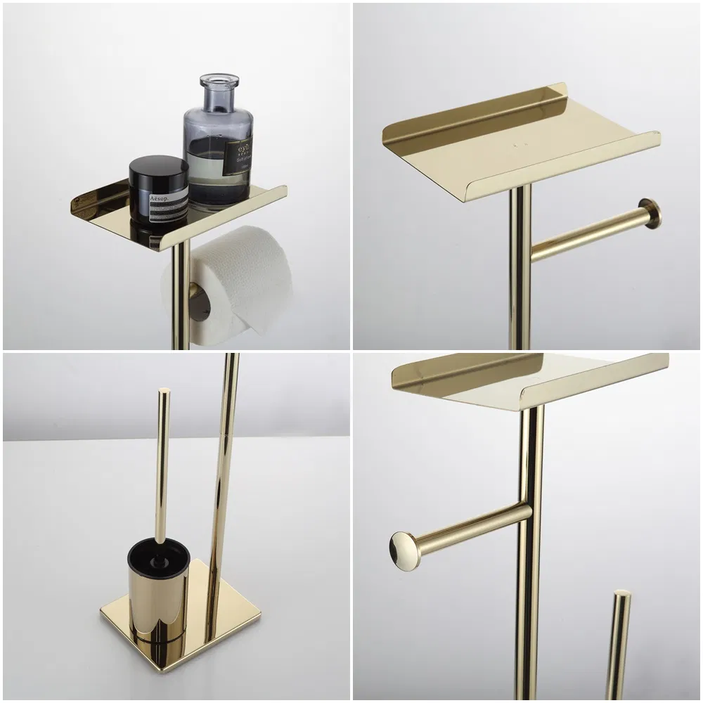 Gold Bathroom 304 Stainless Steel Stand Toilet Brush with Storage Holder