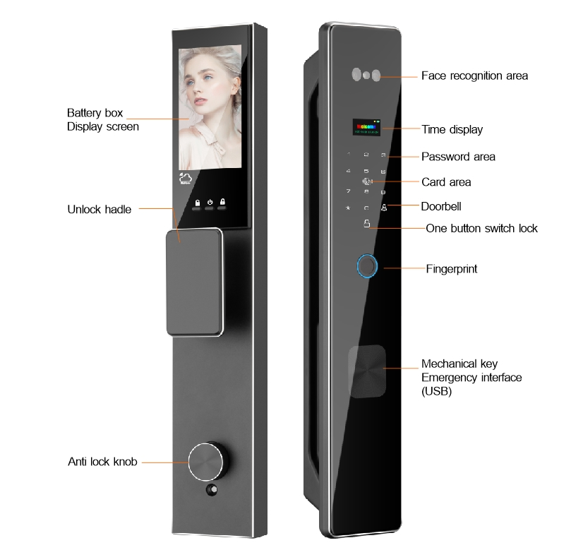 High Quality New Technology Tuya 3D Face Recognition Smart Door Lock with Camera and Fingerprint