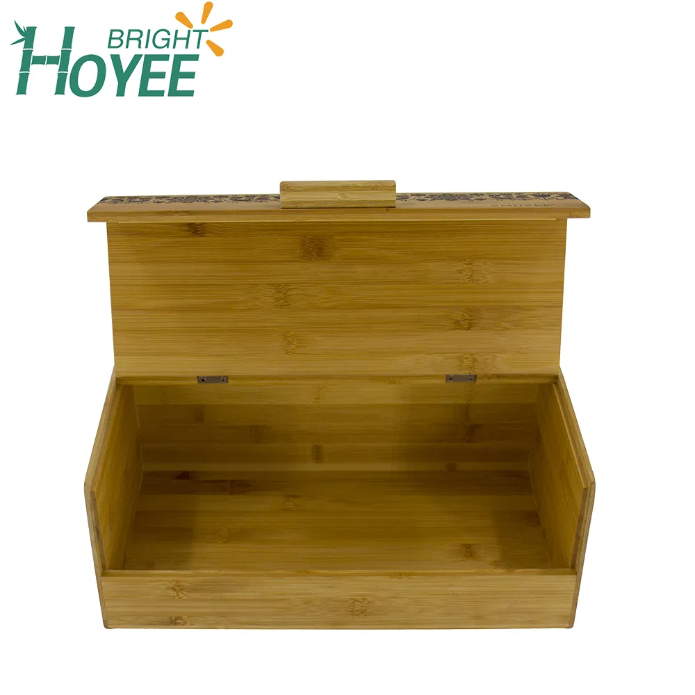 Top Selling Rectangle Large Bread Box Bamboo Storage Box with Laser Printing