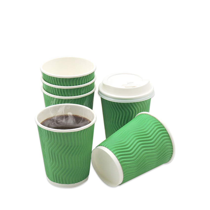 Custom Disposable Eco Friendly Paper Hot Drink Ripple Wall Paper Coffee Cups