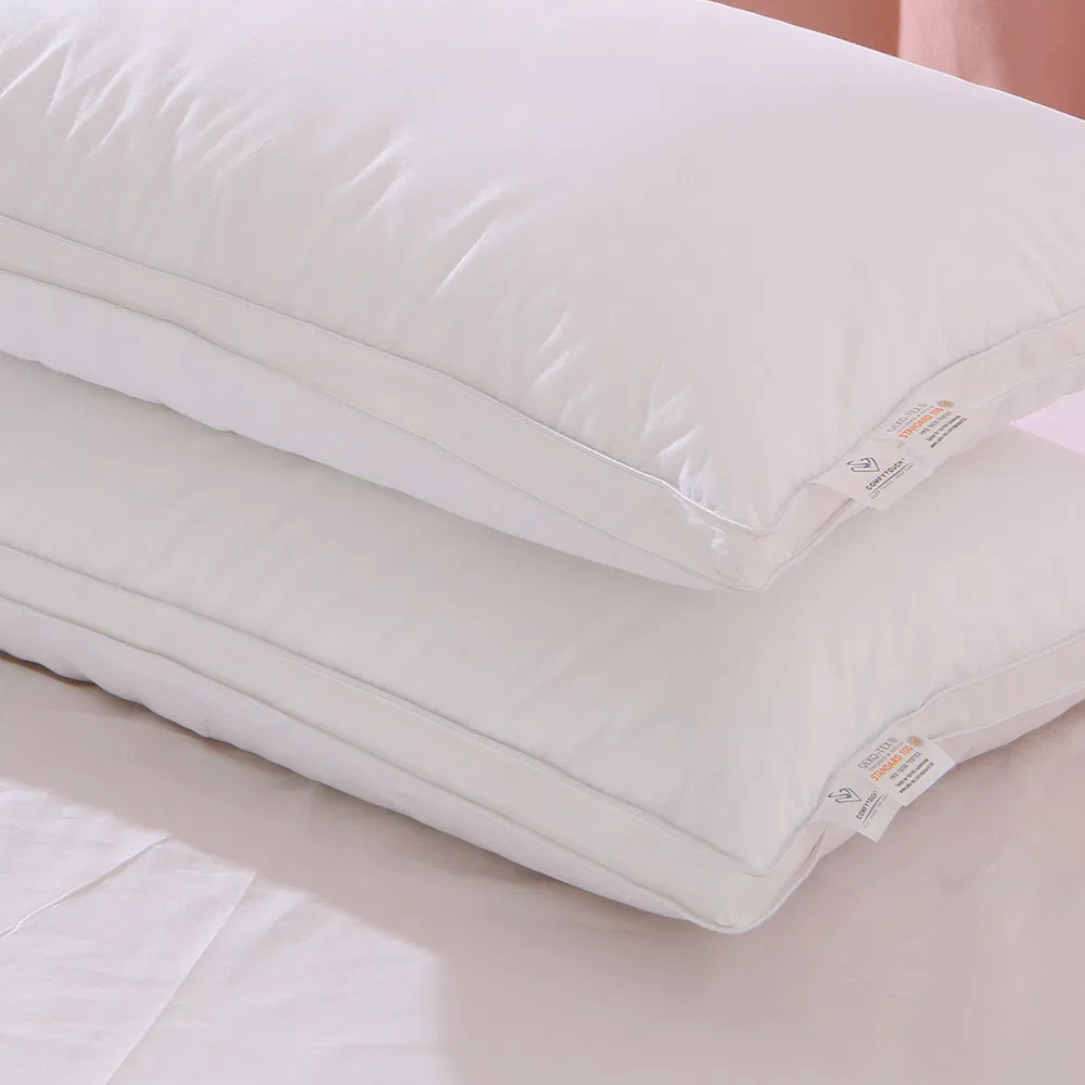 Pillow 48X74cm Set of 2 Down Pillows Suitable for Allergy Sufferers, Soft Pillow with Goose Feathers and Fabric Made From 100% Pure Cotton