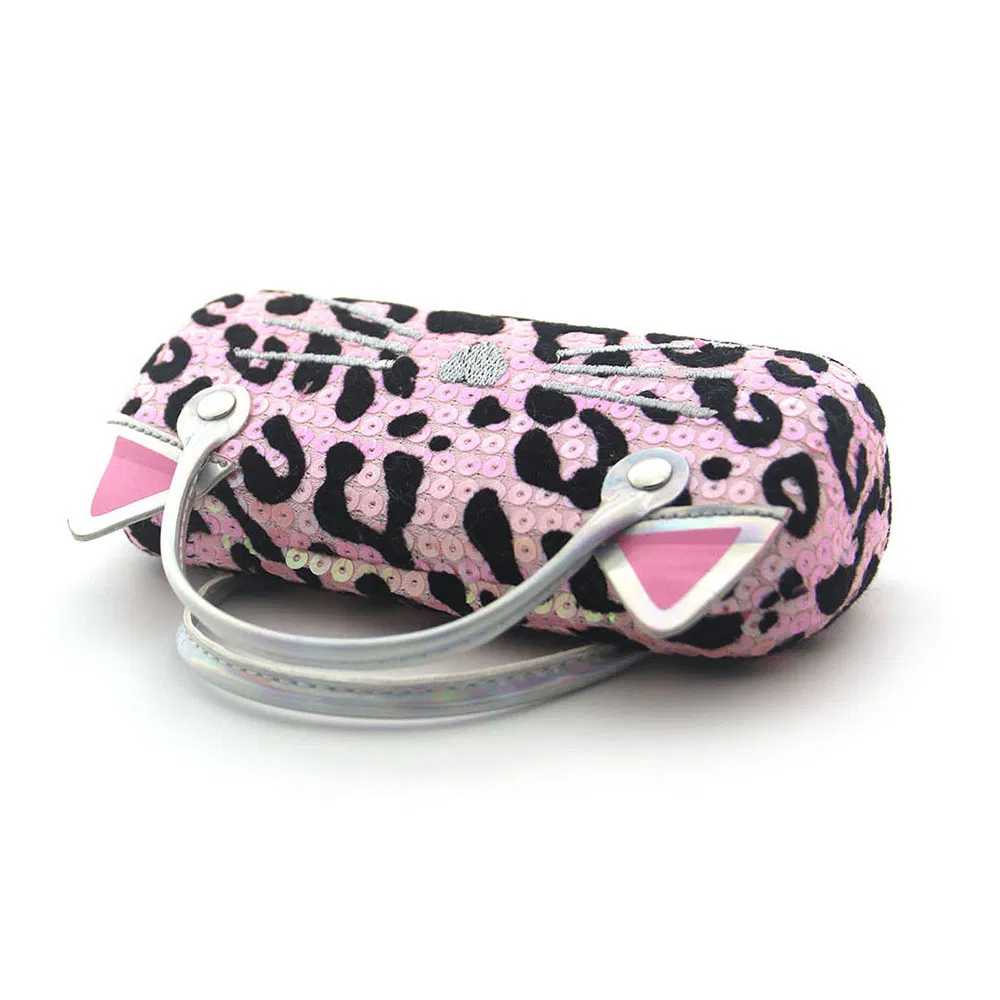 Leopard Pattern Cat Sequins Sepctale Case Fashion Portable Kids Glasses Case