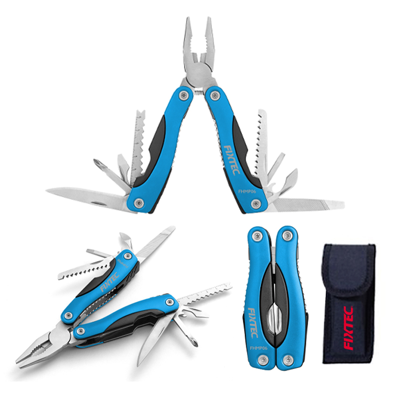 Fixtec Survival Camping Tools Outdoor Folding Hand 15-in-1 Multi Tool Pliers Stainless Steel Scissors Pliers