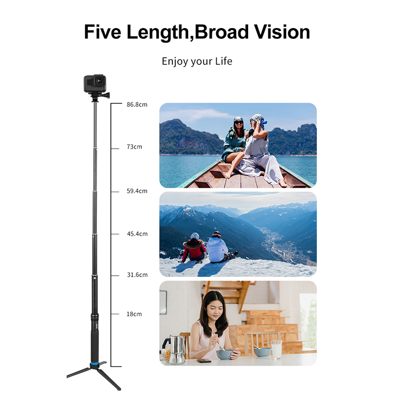 Telesin Gp-Mnp-090-S for Gopro Hero 8 Action Camera Aluminum Alloy Selfie Stick Extendable Handheld Telescope Pole Tripod Mount Stand