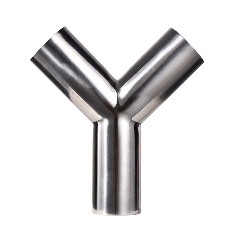 Sanitary Stainless Steel Mirror Polish Weld Connection 3 Way Y Type Tee Pipe Fitting
