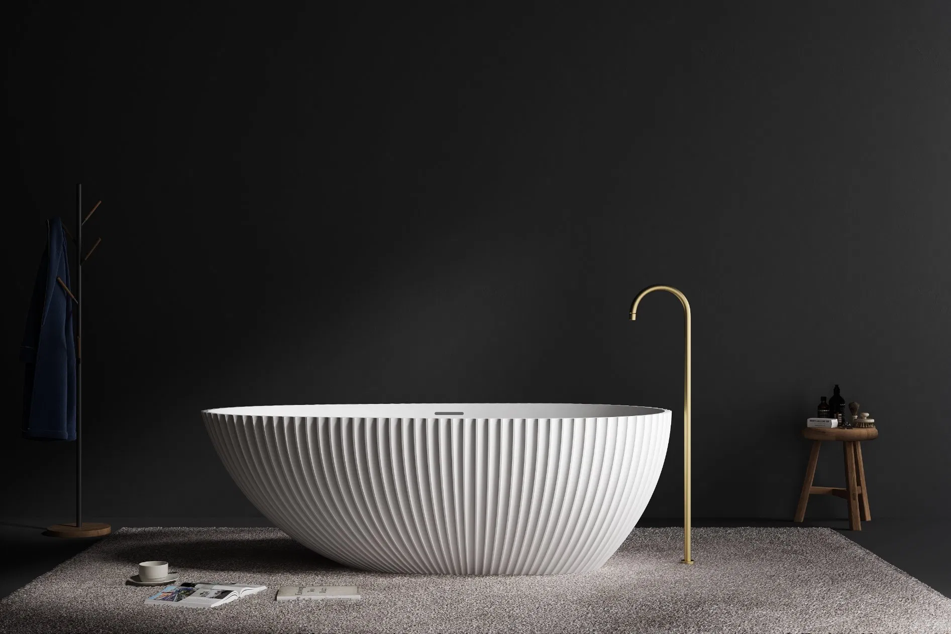 Белая ванна с массажем воздуха, вертикальный узор