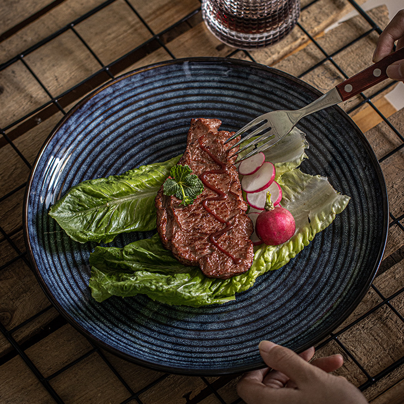 Ceramic Plate Round Dinner Plate Porcelain Household Steak Plate Kitchen Ware