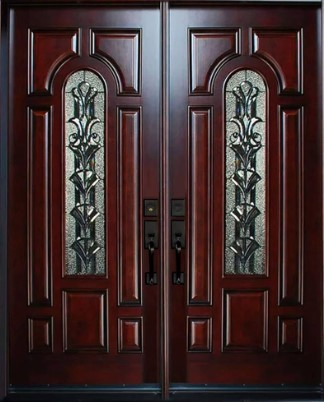 Luxry Solid Wood Front Door with Tember Glass Custom Elegant Entrance Door