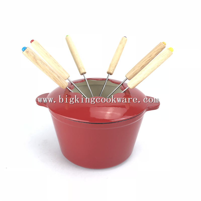 Фондюница чугунная эмалированная 16см с горелкой