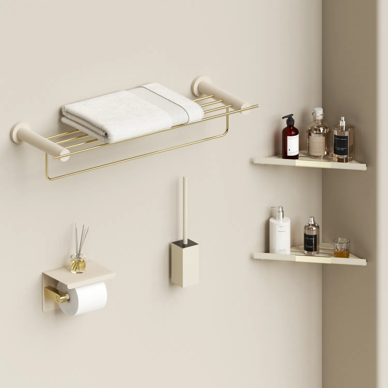 Luxury Bathroom Design Wall Mount Gold White Brass Bathroom Accessories Set