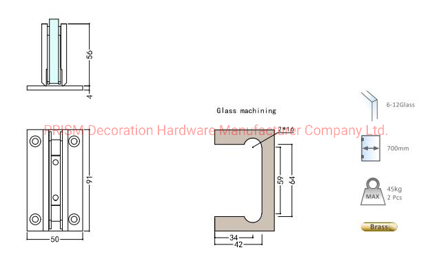Brass Shower Room Hardware Accessories Wall to Glass 90 Degree Glass Door Clip