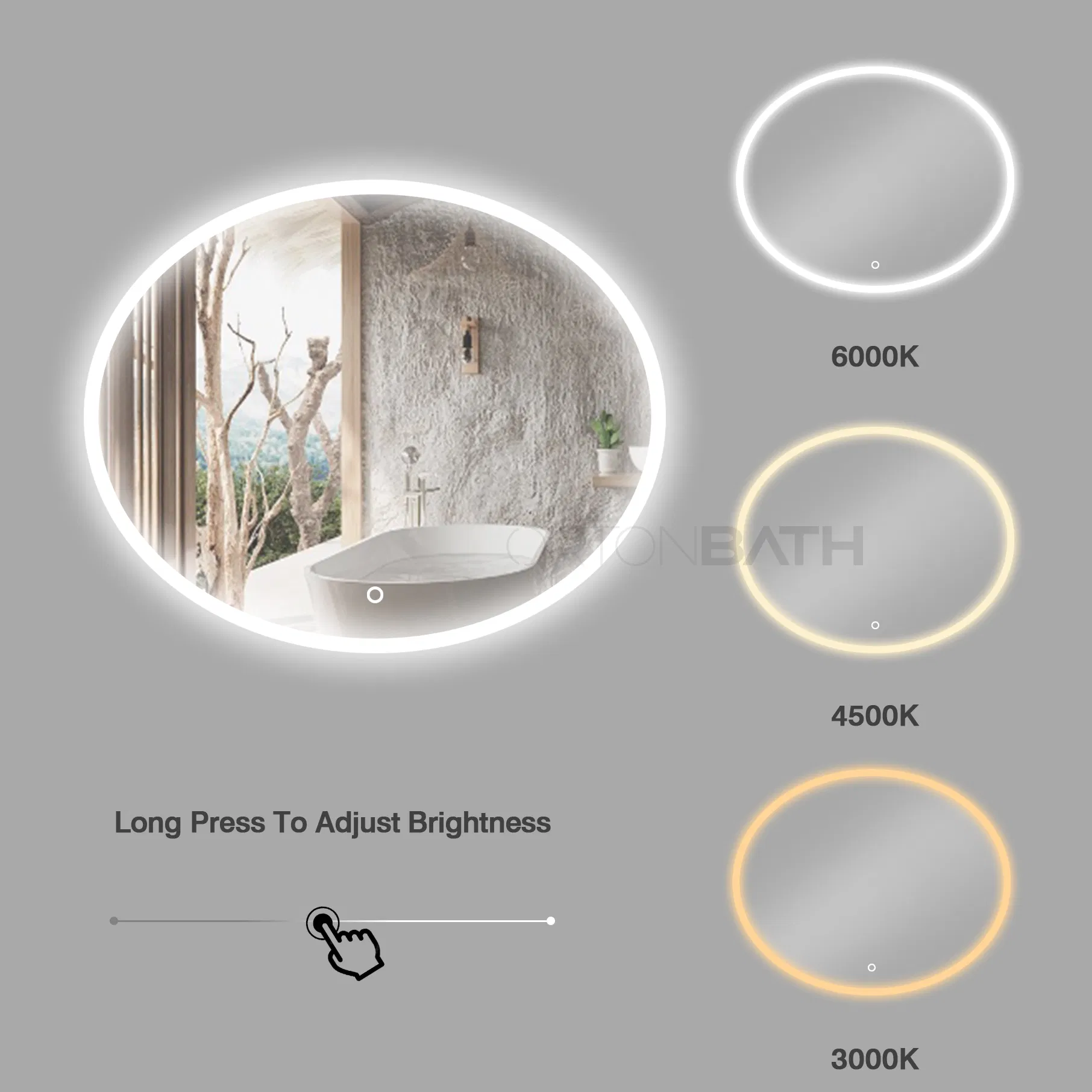 Ortonbath Small Size Horizontal Oval Backlit LED Bathroom Vanity Mirror, 3 Colors Light Dimmable, Makeup Bathroom Vanity Mirror