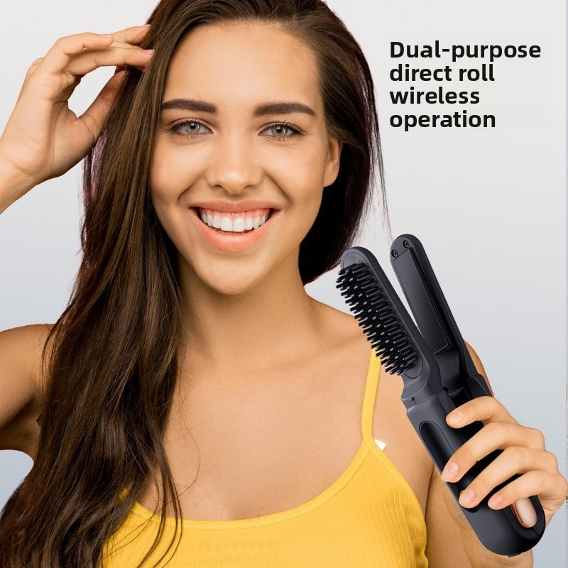 Cordless Hair Straightener Comb, Mini Dual-Purpose USB Rechargeable Straightening Brush, Portable Travel Flat Iron for Home Use