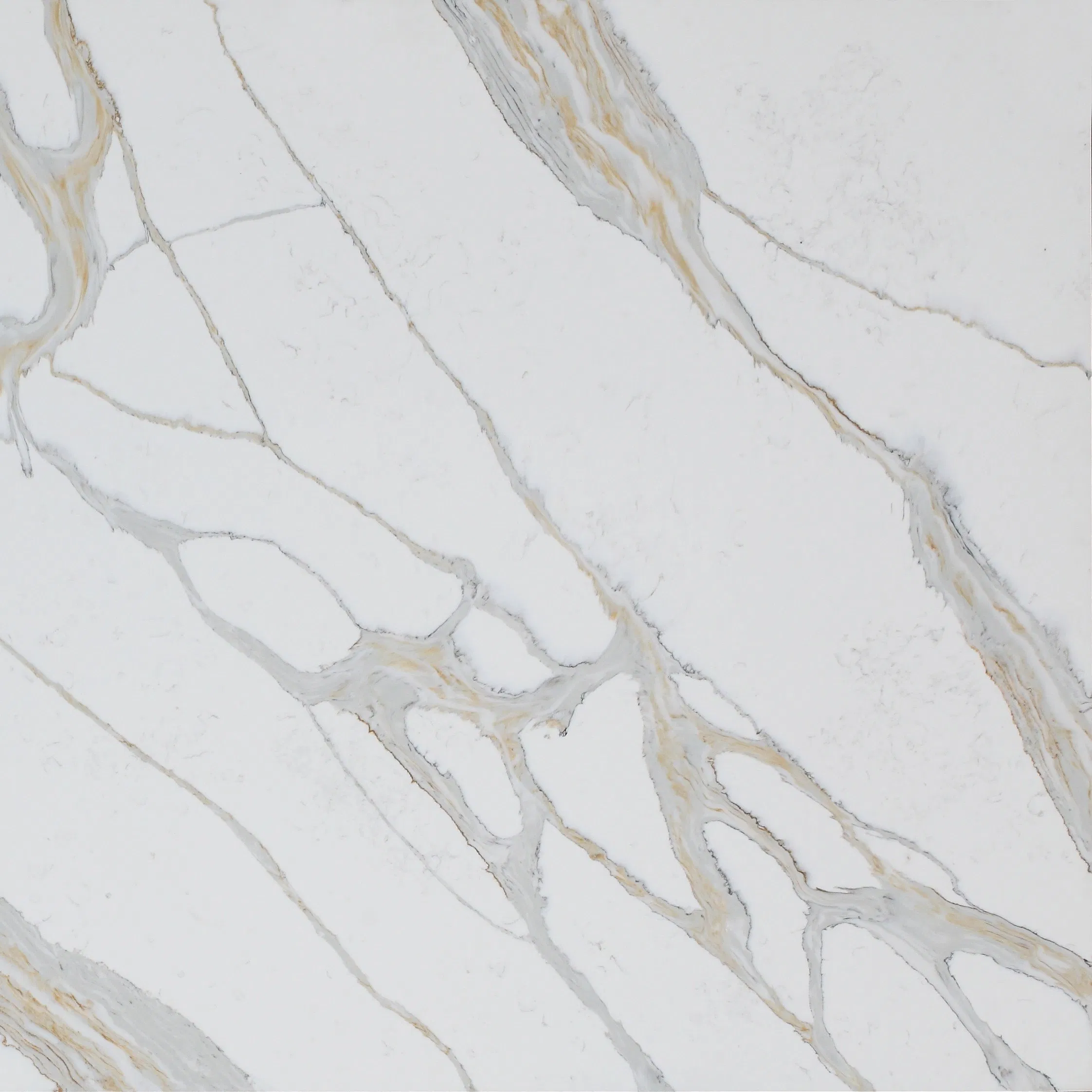 Luxury White Calacatta Quartz with Gold Veins for Background/Accent Wall Kitchen Island Countertop