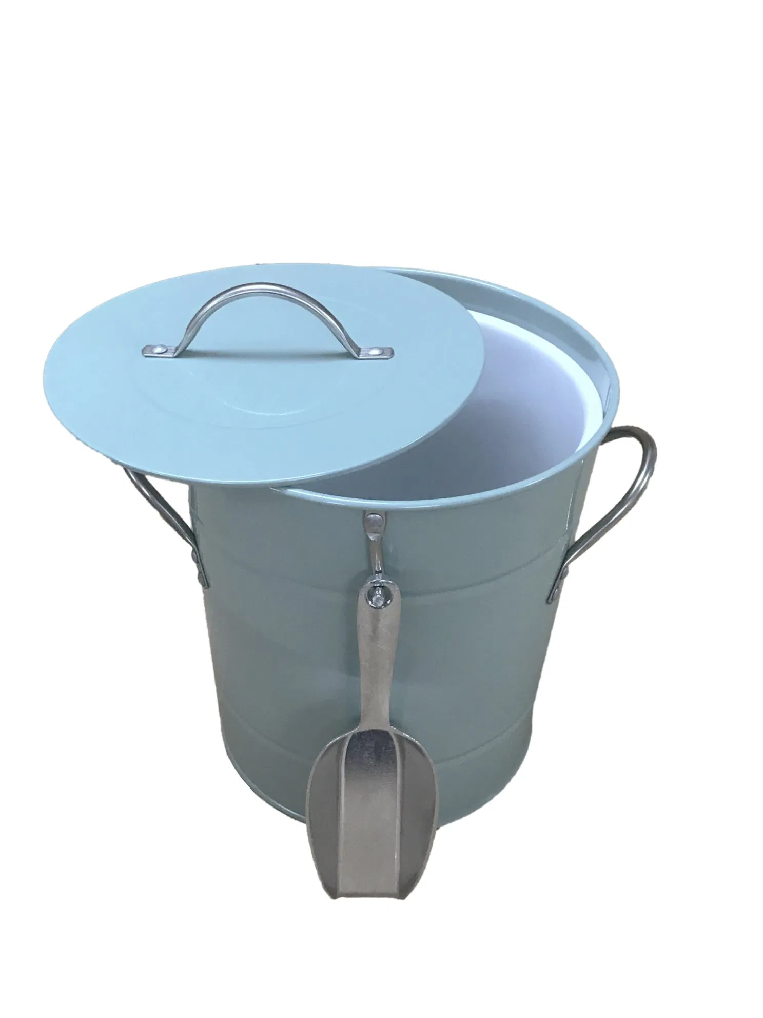 Classic Galvanized Stainless Steel Blue 2L 3L Powder Coating Double Walled Ice Bucket with Lid and Scoop