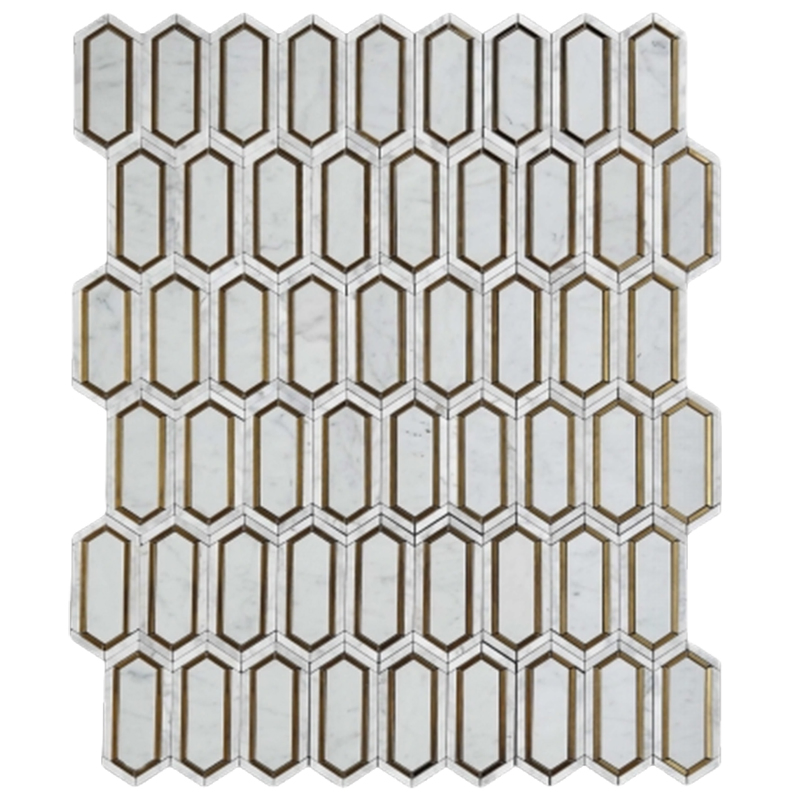 Nero Marquina Marble Mix Stainless Steel Mosaics Black Long Hexagonal Mosaic Tile