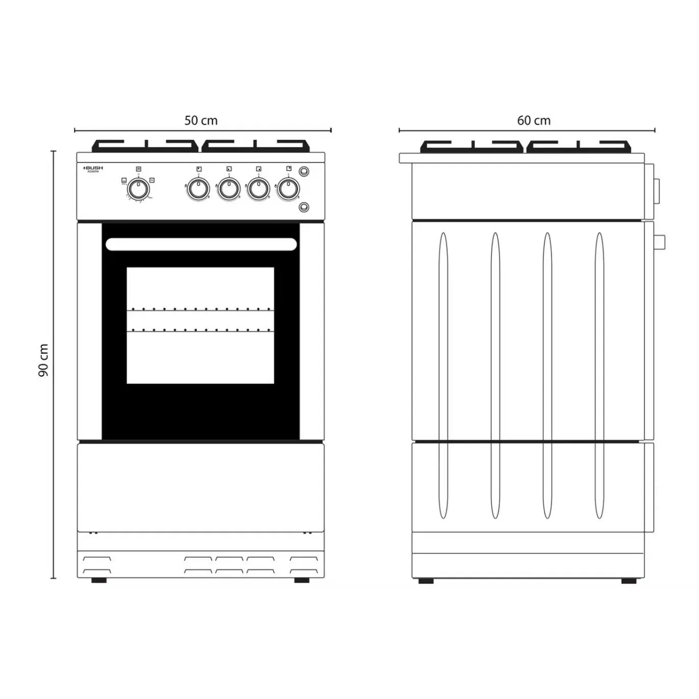 50cm 60cm Free Standing Gas Oven with 4 Gas Cooker