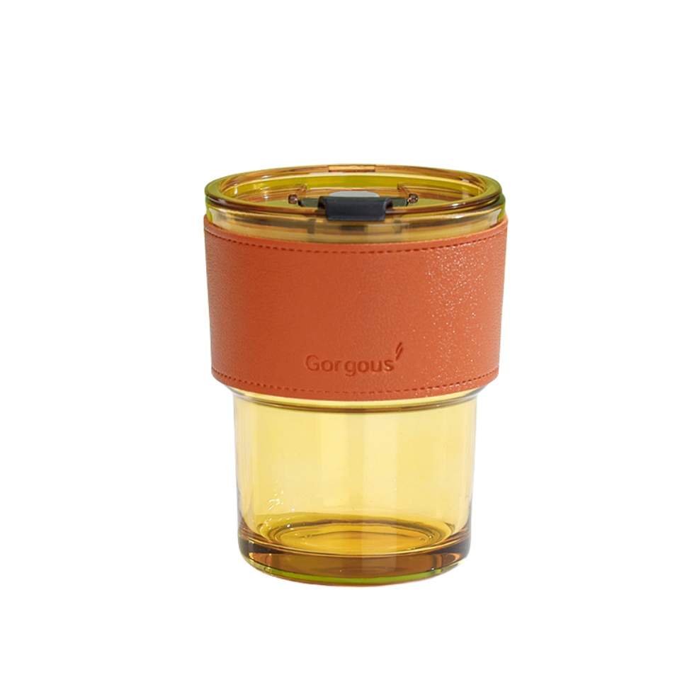 14oz Bamboo Shape Glass Coffee Cup Glass Milk Mug Glass Tea Cups with Straw and Lid