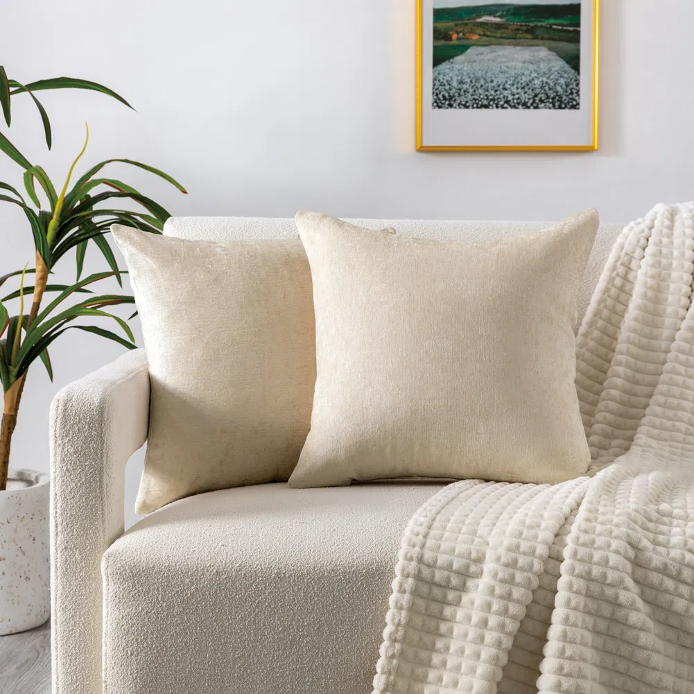 Pillow Covers 18X18 Inch Set of 2 Luxurious Chenille Throw Decorative Square Cushion Case for Couch Sofa Bed Living Room Decorations