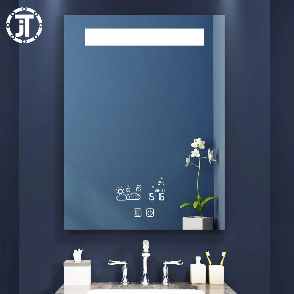 Modern Luxury Bath Mirrors Anti Fog Bathroom Vanity LED Illuminated Smart Mirror with Time Temperature Display