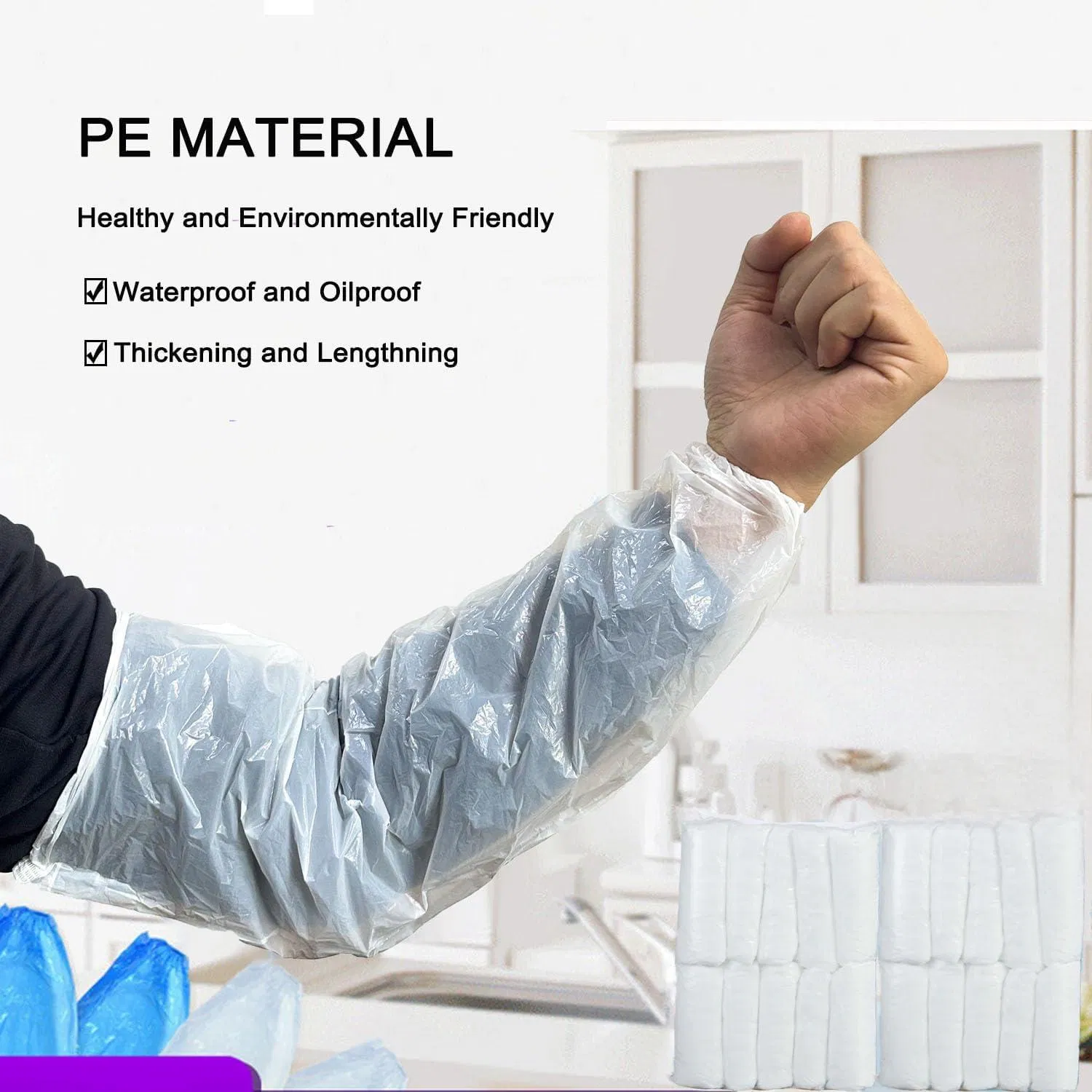 PE Disposable Arm Sleeves with Elastic Edges, Waterproof Sleeve Protectors for Kitchen Medical Use - White