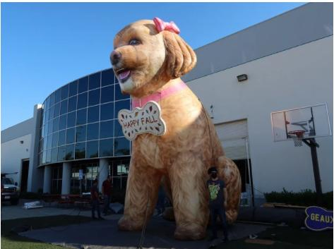 2023 New Giant Inflatable Girl Puppy Dog with Happy Fall Tag