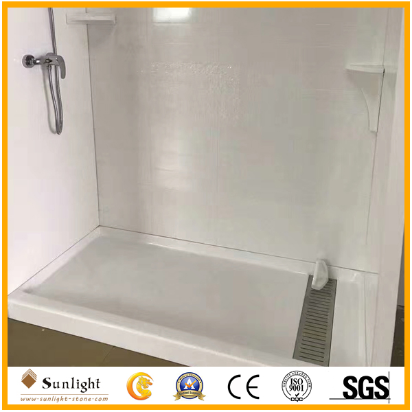 American Style Pure White Cultured Marble Tub/Shower Wall Surround for Hotel Bathroom