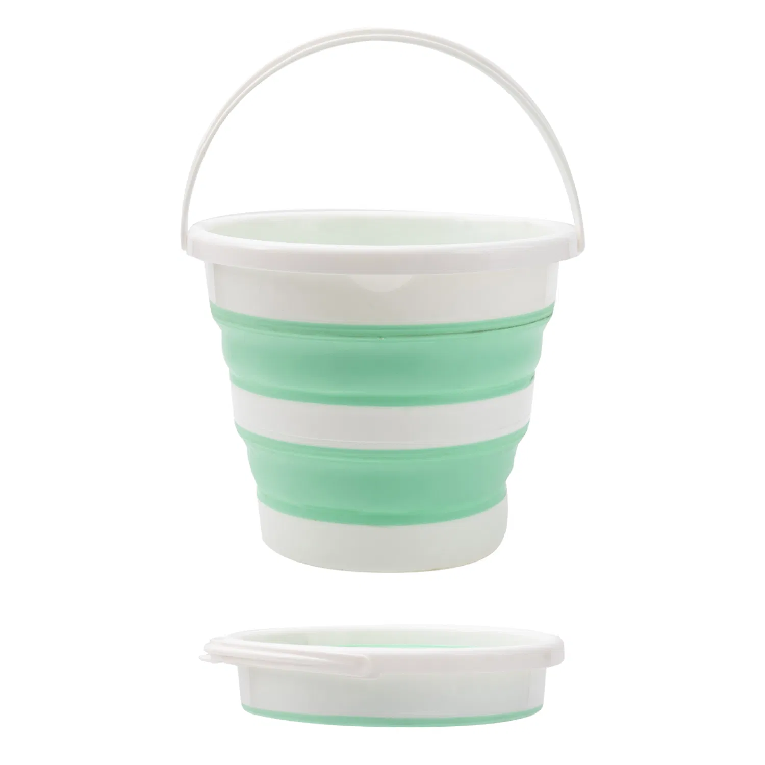 10L Silicone Foldable Water Container Portable Handle Washing Round Plastic Collapsible Water Bucket Green