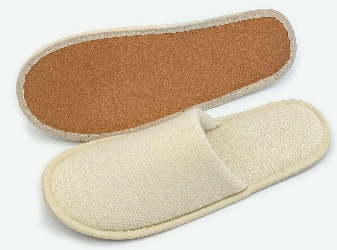 Hotel Cotton Canvas Cork Sole Eco-Friendly Natural Care Hotel Slippers Compostable Biodegradable Degradable Sole Cotton Canvas Cork Sole