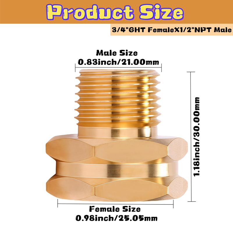 Brass Garden Hose Connector 3/4" Ght to 1/2" NPT Double Female Garden Hose Adapter Fitting Thumb Quick Swivel Connector
