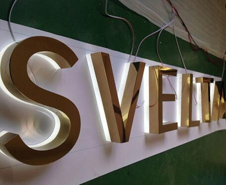 High Luminunce Waterproof #304 Stainless Steel Gold-Plated Back Lit Outdoor LED Signs