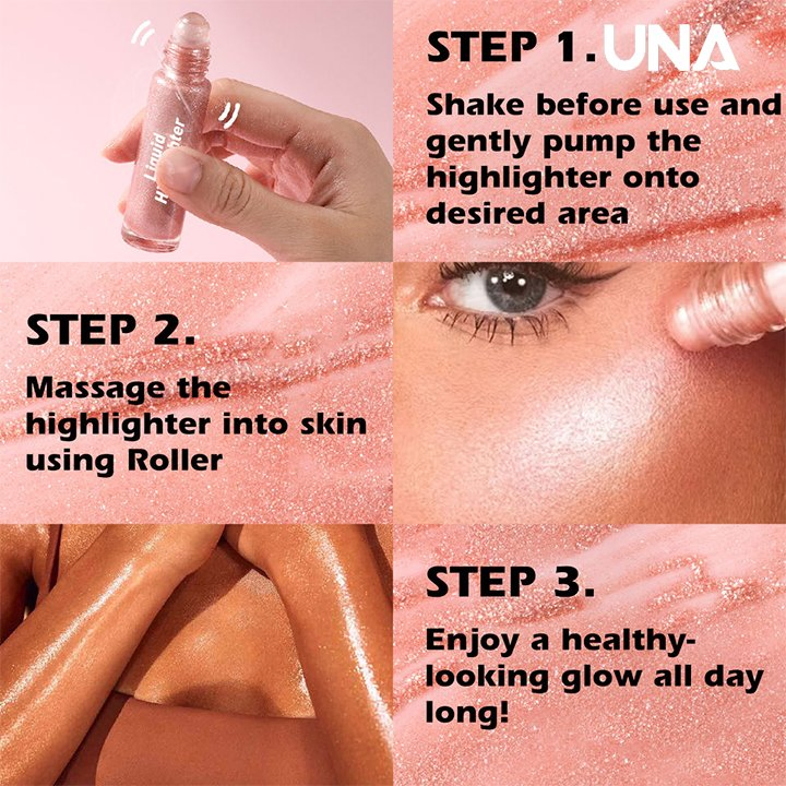 Non Sticky Silky Smooth Satin Highlighter with Roller Head Multichrome Vegan Glitter Liquid Highlighter Private Label