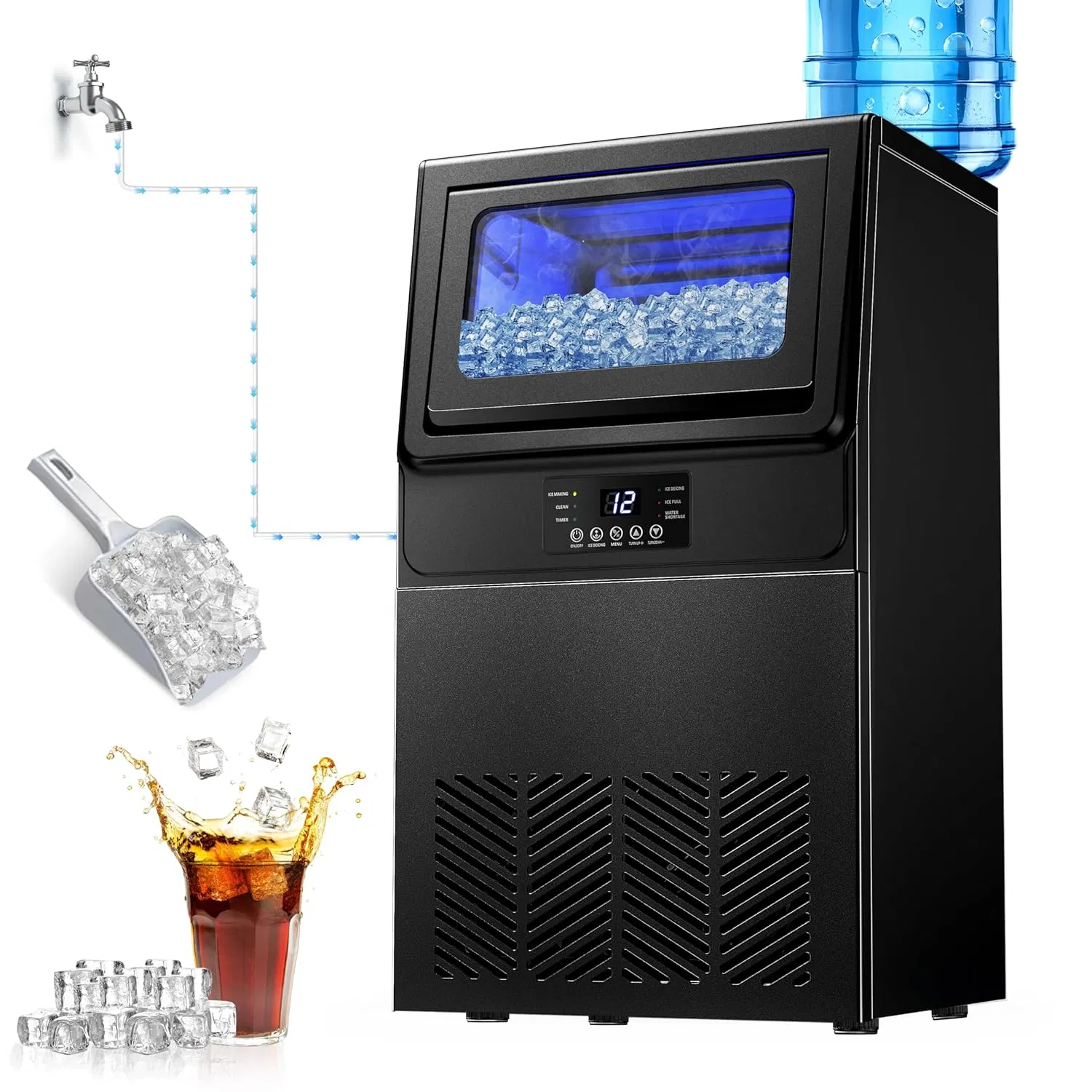 Commercial Ice Maker 100 Lbs / 45kgs Daily Production, Under Counter, Dual Water Inlet