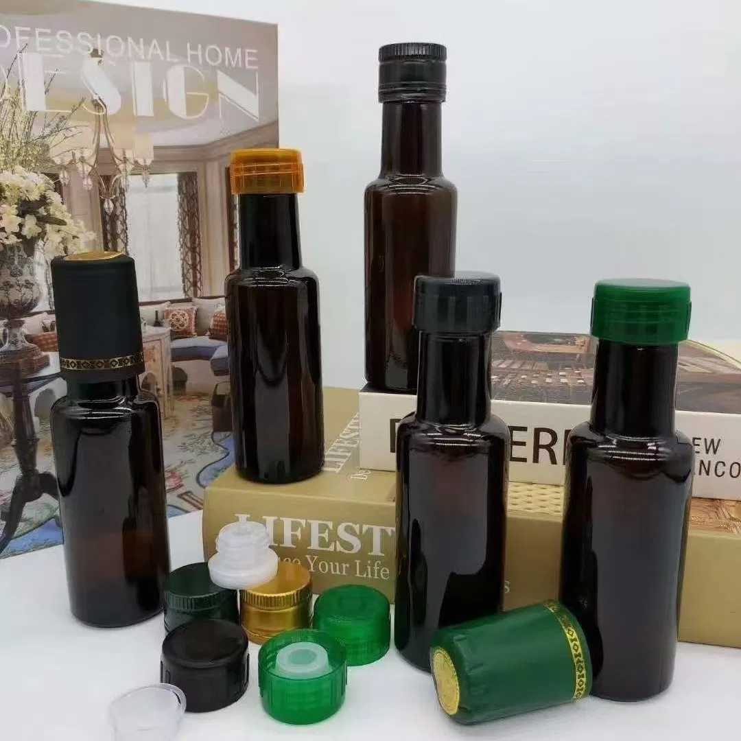 Стеклянная бутылка 100 мл для масла и соусов, квадратная, янтарная