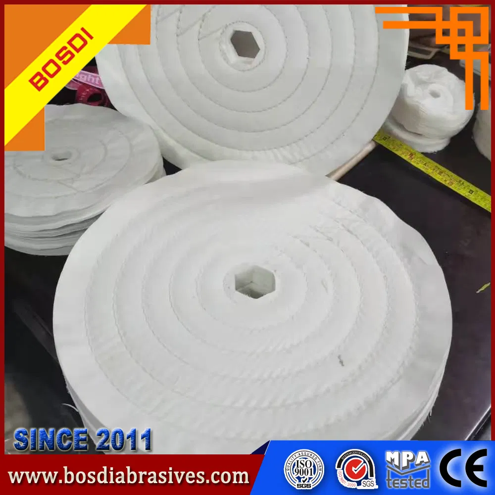 China OEM Factory 4" Yellow/White Polishing Cloth Wheel, 45/50 Layers, Yellow/White, for Shipping/Metal Surface