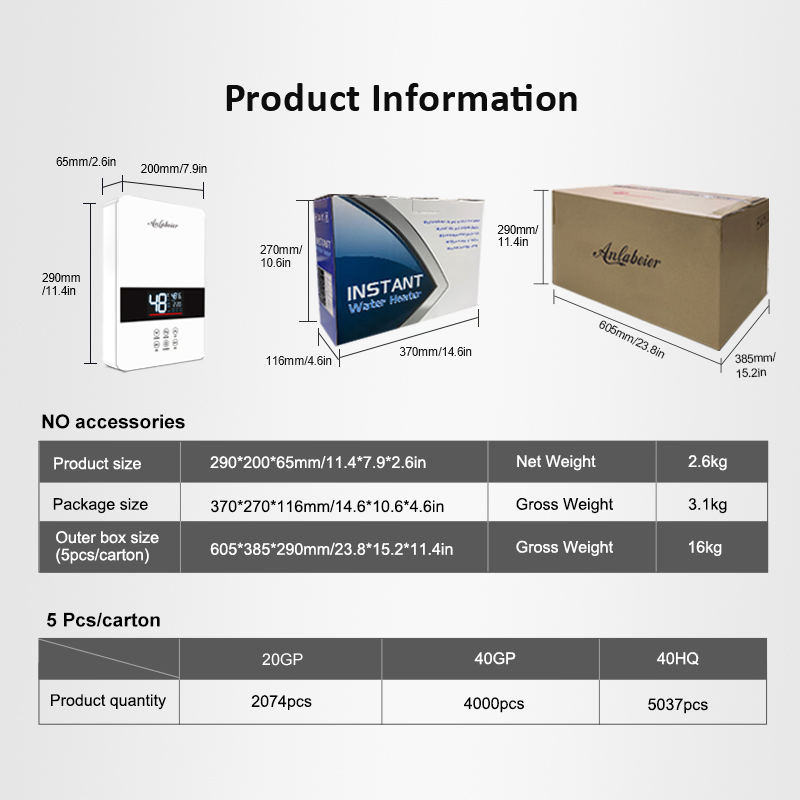 Tempered Glass Panel Instant Tankless Water Heater with Large LED Display