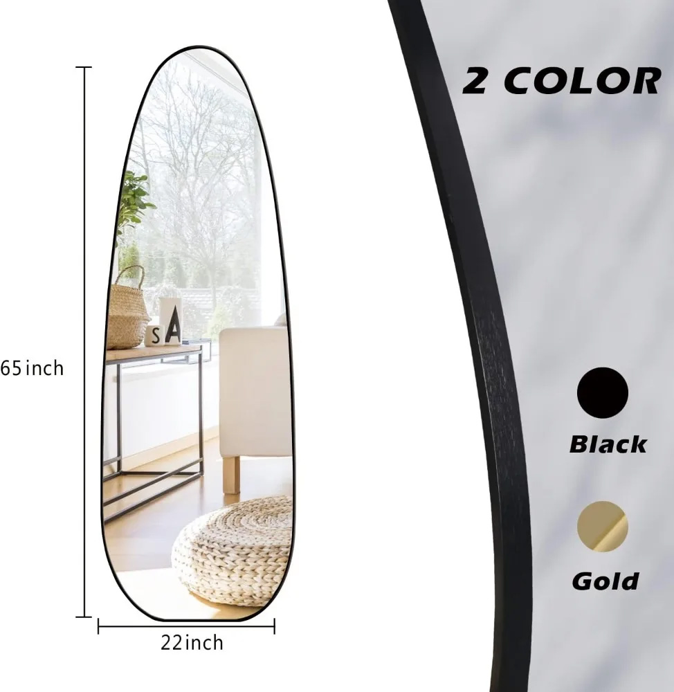 Irregular Floor Length Mirror with Stand, Wall Mirror Rocket Shaped for Living Room, Bathroom
