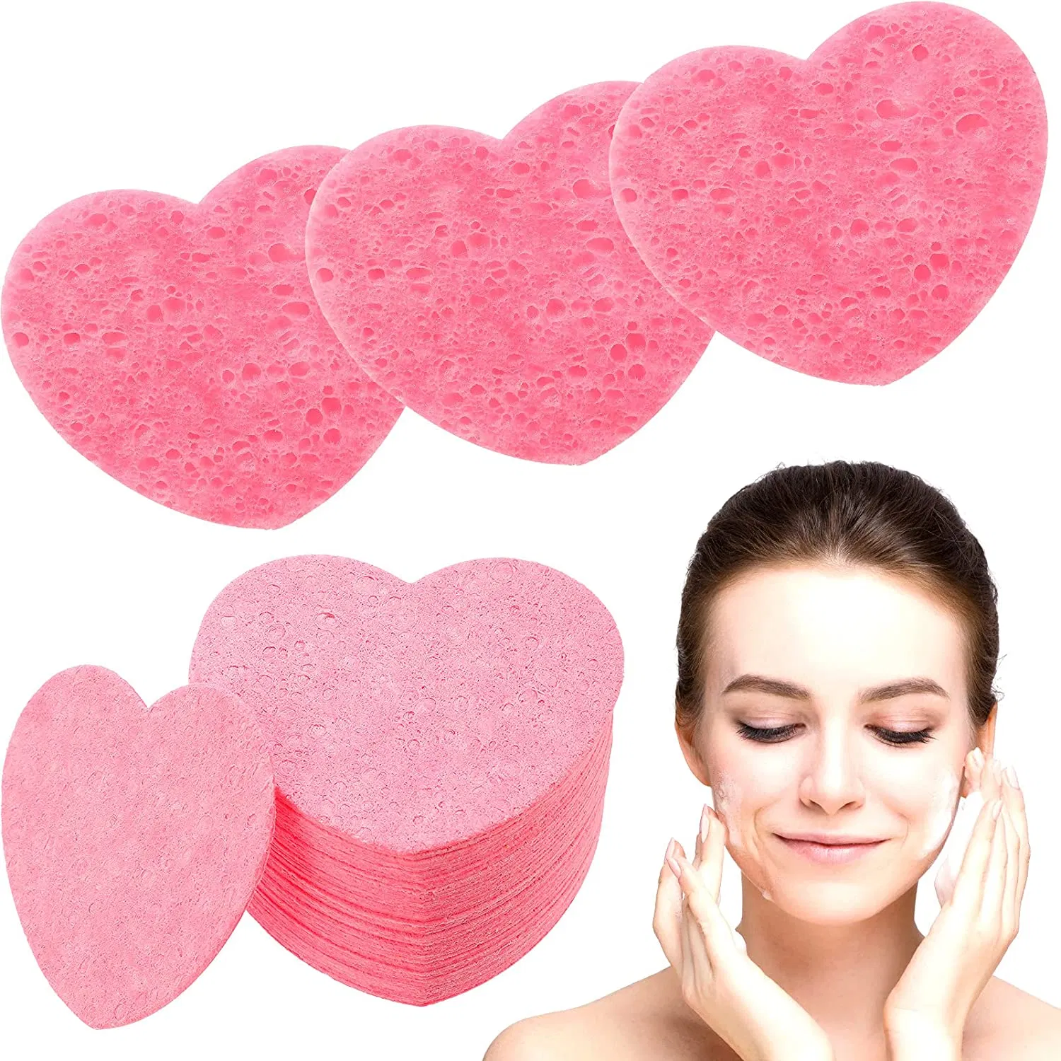 Compressed Facial Sponges Reusable Heart Shaped Face Cleaning Sponge Pads