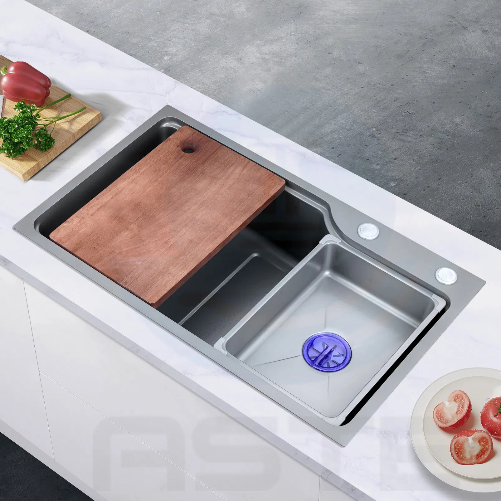 68× 45 Cm with Innovative Drainage System and Multifunction with Accessories Drawn Pressing Stainless Steel 304 Single Bowl Kitchen Sink Spr6845