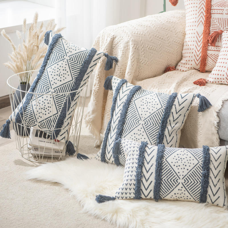 High Quality Living Room Tassel Cotton Cushion Covers Pillow Case